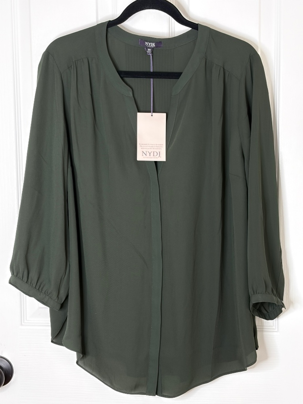 NYDJ Pintuck Blouse Sugar Pine Green Size 0X New with Tags